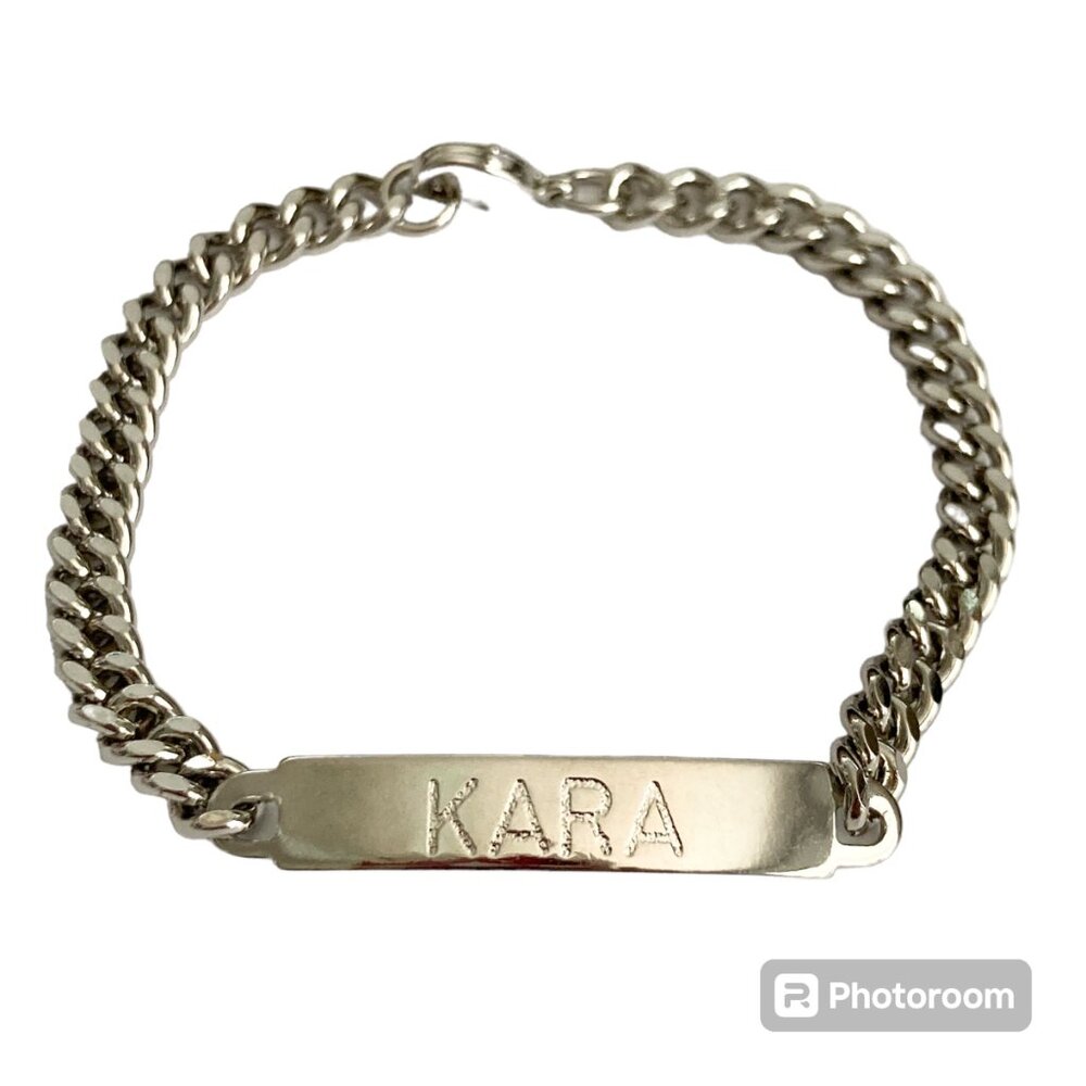 Vintage Name ID Bracelet KARA Silver Tone Rhodium Plated 7.5" Girls Teen 90's